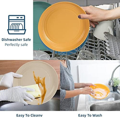 Wheat Straw Dinnerware Sets 36 Piece Unbreakable Dinnerware Sets, Reusable Wheat Straw Plates and Bowls Sets, Travel Camping Cutlery Set, Dishwasher Microwave Safe Dinnerware Colourful