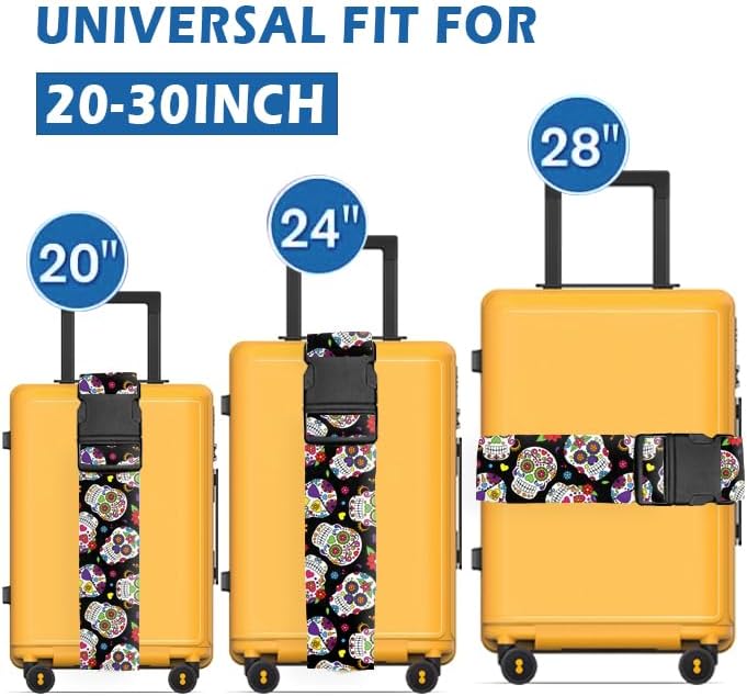 Luggage Straps for Suitcases Travel Belt Accessories, Cute Suitcase Strap, Adjustable Luggage Belt Strap, Heavy Duty with Quick-Release Buckle Luggage Strap Cool Flower Skull