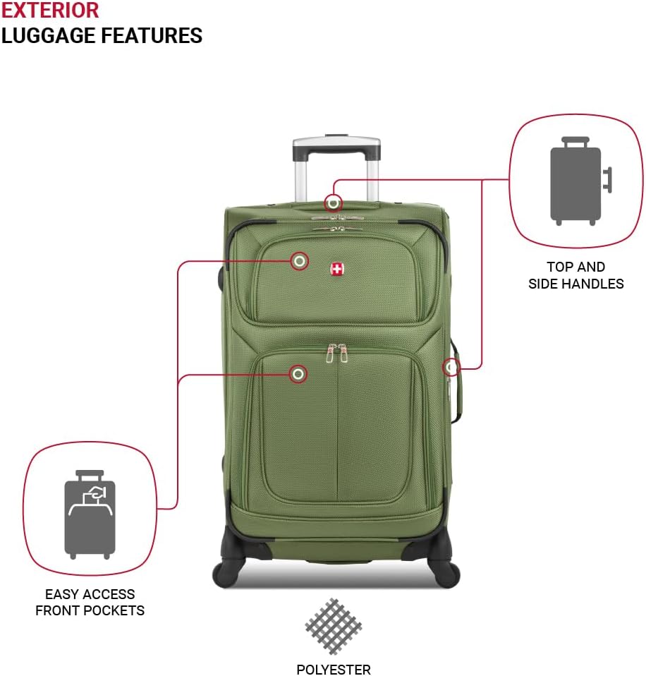 SwissGear Sion Softside Expandable Luggage, Evergreen, Checked-Medium 25-Inch