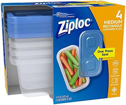 Ziploc Food Storage Meal Prep Containers Reusable for Kitchen Organization, Smart Snap Technology, Dishwasher Safe, Mini Rectangle, 4 Count