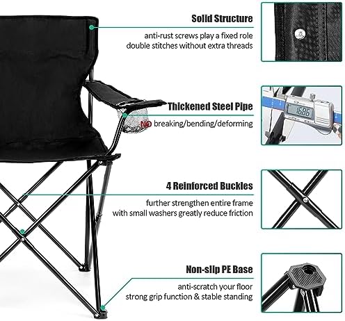 HaSteeL Camping Chair, Oversized Folding Lawn Chair for Adults, Foldable Camp Chair with Cup Holders Portable for Outdoor Fishing, Hiking, Travel, Picnic, Beach, Carrying Bag & Supports 275lbs (Black)
