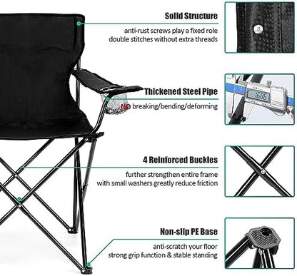 HaSteeL Camping Chair, Oversized Folding Lawn Chair for Adults, Foldable Camp Chair with Cup Holders Portable for Outdoor Fishing, Hiking, Travel, Picnic, Beach, Carrying Bag & Supports 275lbs (Black)