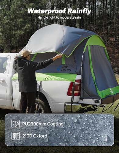 JOYTUTUS Semi-Automatic Truck Bed Tent with Awning, Easy Set-up with Pre-Assembled Design, 2 Person Portable Truck Camping Tent with Rainfly for 5.0FT-6.5FT Pickup Truck Bed, Waterproof PU2000mm