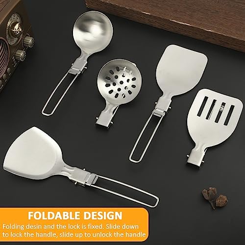 Camping Kitchen Utensil Set, 5Pcs Foldable Stainless Steel Cooking Utensil
