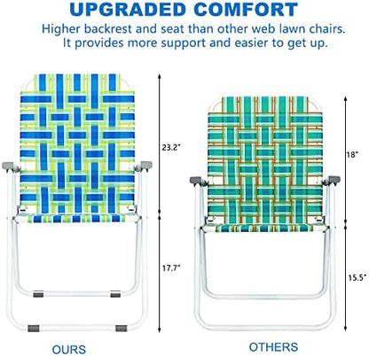 VINGLI Patio Lawn Webbed Folding Chairs Set of 4, Outdoor Beach Chair Portable Dining Chair for ir for Outdoor Yard, Garden(Blue, Classic)