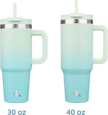 40 oz Tumbler with Handle and 2 Straws,2 in 1 Lid Insulated Water Bottle Stainless Steel Travel Coffee Mug,Mint