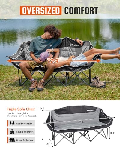KingCamp 3 Person Camping Chair, Oversized 1100lbs Heavy Duty Loveseat