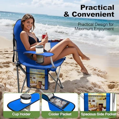 Folding Portable Camping Chair with Cooler, Cup Holder & Storage Pocket