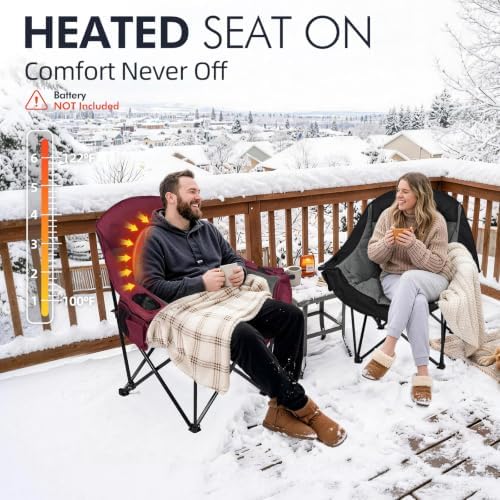 Heated Oversized Camping Chair 2 Pack - Heavy Duty Padded Outdoor Chairs