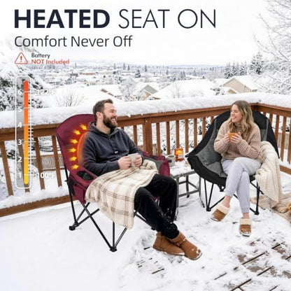 Heated Oversized Camping Chair 2 Pack - Heavy Duty Padded Outdoor Chairs