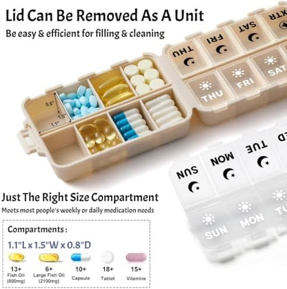 Foldable Portable 7 Day Pill Organizer 2 Times a Day, AM PM Weekly Pill Box