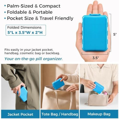 Foldable Portable 7 Day Pill Organizer 2 Times a Day, AM PM Weekly Pill Box