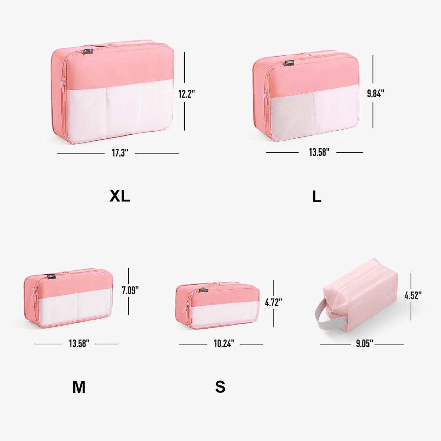 6 Set Compression Packing Cubes for Travel Essentials, Luggage Organizers for Suitcases (Dusty Pink)