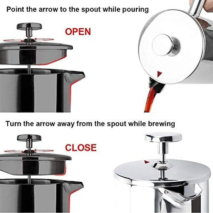 Secura French Press Coffee Maker, 304 Grade Stainless Steel Insulated Coffee Press with 2 Extra Screens, 12oz (0.35 Litre), Silver (Pack of 4)