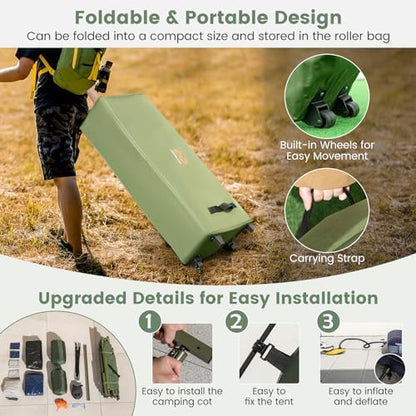 Goplus Camping Tent Cot, 5-in-1 Folding Camping Bed with Air Mattress, Pillow, Sleeping Bag, Waterproof Elevated Tent Shelter, Portable Outdoor Sleeping Cot with Carry Bag for Picnic, Trip
