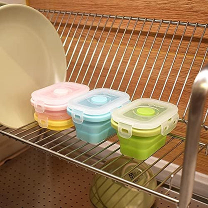 Collapsible Silicone Food Storage Container, Portion Control Container with Clip-on Lid, Stackable, Space Saving, Microwave/Fridge/Freezer/Dishwasher Safe, 5 Oz, Pack of 4