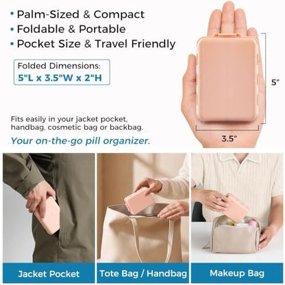 Foldable Portable 7 Day Pill Organizer 2 Times a Day, AM PM Weekly Pill Box