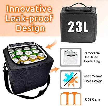 Collapsible Trunk Organizer with Insulated Leakproof Cooler Bag,Removable Lid,Adjustable Securing Straps,3 Compartments Trunk Organizer for SUV,Truck,Sedan(Grey & Black)