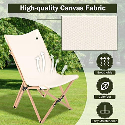 GIANTEX Camping Chairs 2 Pack, Folding Beach Chairs for 330lbs, Outdoor Butterfly Chair, Portable Lawn Chairs for Picnic Fishing Hiking Mountaineering, Lightweight Bamboo Frame No Assembly (Beige)