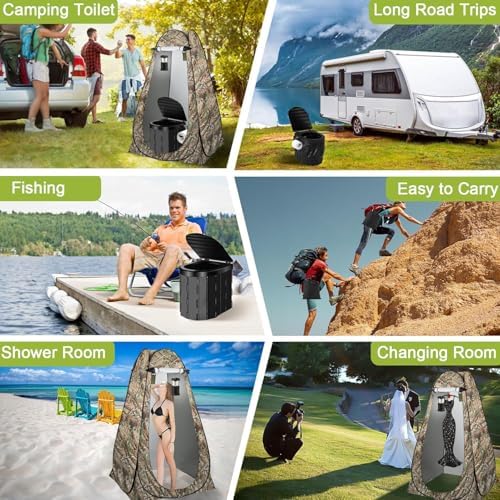 Portable Toilet Kit, Camping Toilet with Pop-Up Privacy Tent and Poo Gel Toilet Bags, Washable Portable Outdoor Showers Changing Rooms