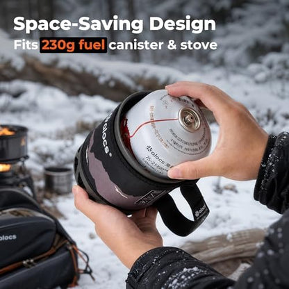 ALOCS 1L Ultralight Camping Pot with Heat Exchanger & Folding Handle, High Efficiency Aluminum Backpacking Pot with Tritan Lid, Compact Durable Cookware for Hiking Traveling