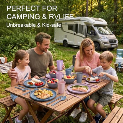 28 Piece Dinnerware Set for 4, Unbreakable Plates and Bowls Sets