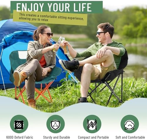 2 Pack Folding Camping Chairs Portable, Black, Green, Solid Color