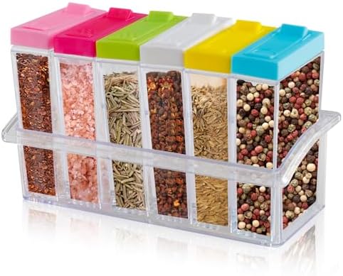 Spice Shaker, 6 Pcs Seasoning Rack Spice Pots Storage Container