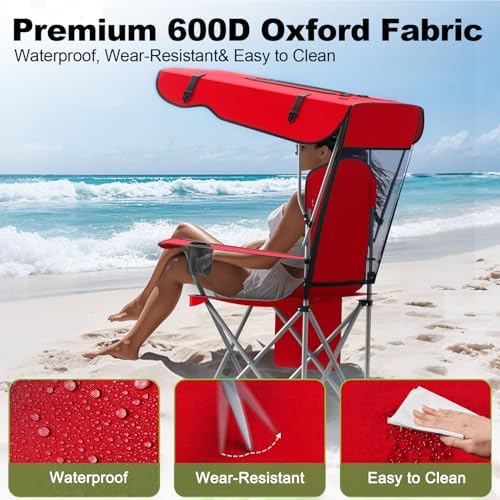 VTOY Portable Folding Camping Chair with Canopy, Outdoor Sun Shade Chair