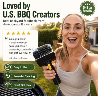 Electric Grill Brush, Portable Power BBQ Cleaner with 1100 RPM Motor, 304 Stainless Steel Head, Dual Safety Lock, Type-C Rechargeable Grill Master Cleaner for Iron, Gas & Charcoal Grills, Black