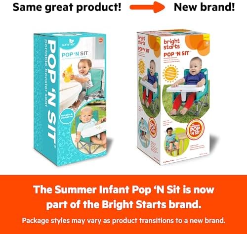 Bright Starts Pop 'N Sit Portable Booster, Indoor/Outdoor Use, Floor Seat with Feeding Tray, Pink, 6 Mos - 3 Yrs (Pack of 2)