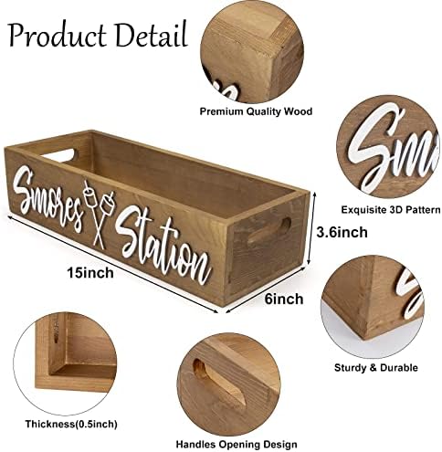 PuGez S'mores Station Box with Handles, Outdoor Kitchen Camping Decor Food Container, Farmhouse Bar Holder Accessories Organizer, Rustic 3D Style Storage Caddy Kit for Fire Pit, BBQ Housewarming Gift