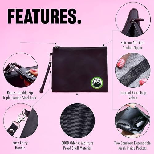 Enjoy Native Large and Small Smell Proof Bag Combo, Smell Proof Container, Dog Tested Odor resistant Bag, Best Zipper Odor sealing Pouch Herbs, coffee & Travel Medicine Bag, Black (Double Pack Large)