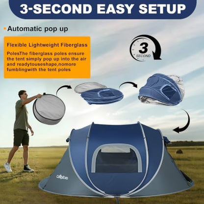 Camping Tent, Pop Up Instant Tent for 2-4 Person, Sets Up in Just Seconds, Waterproof Durable Tent with Carry Bag for Camping Hiking Outdoor