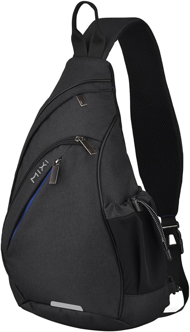 mixi Sling Bag Men Backpack Unisex One Shoulder Bag Hiking Travel Backpack Crossbody with USB Port for Men Women Versatile Casual Daypack-19 inch,Black