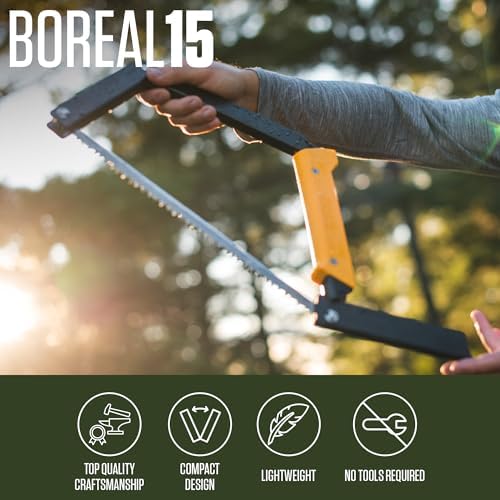 AGAWA - BOREAL15-15 Inch Folding Saw with All-Purpose Saw Blade - Camping Gear For Hiking, Fishing, Hunting, Bushcraft & Survival Kit (Black Frame/Yellow Handle)
