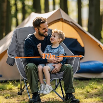 Oversized 2 Pack Camping Chairs, Padded Camping Chair Support 450LBS, Grey