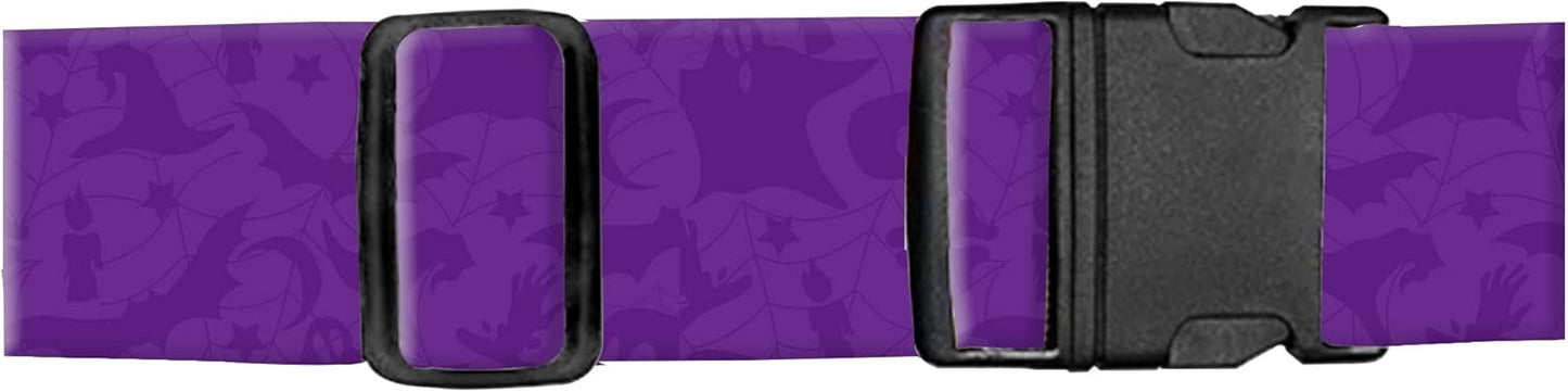 Luggage Straps for Suitcases, Adjustable Travel Belt, Durable Wide Luggage Strap, Cute Suitcase Strap Identifiers with Buckle, Bag Straps for Luggage, Purple Bats Skulls