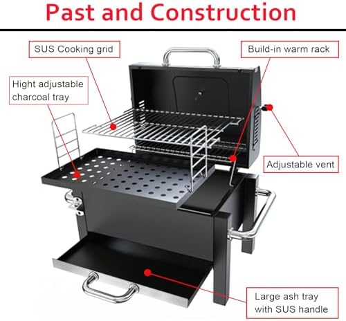 Portable Charcoal Grill, Outdoor Tabletop Charcoal Grill for Camping