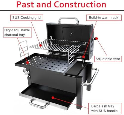Portable Charcoal Grill, Outdoor Tabletop Charcoal Grill for Camping