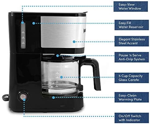Elite Gourmet EHC9420 Automatic 5-Cup Drip Coffee Maker, Pause N Serve