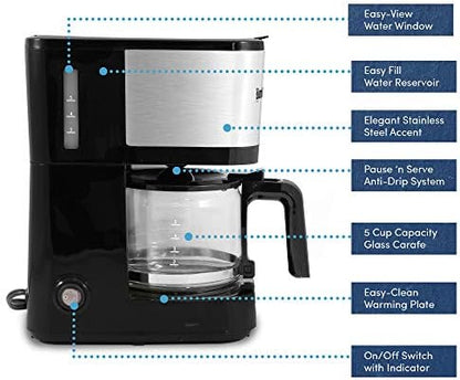 Elite Gourmet EHC9420 Automatic 5-Cup Drip Coffee Maker, Pause N Serve