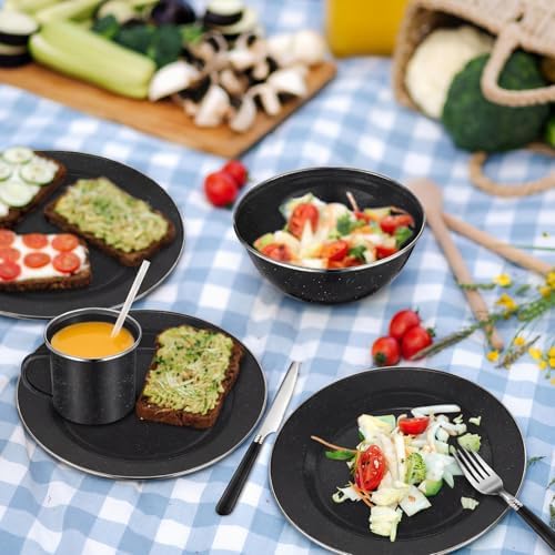 Nuogo 12 Pcs Enamel Camping Tableware Set Dinnerware Kit