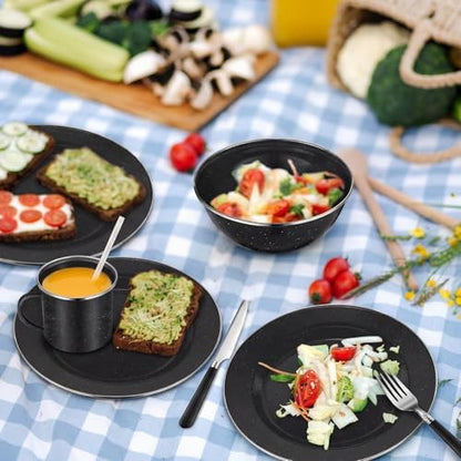 Nuogo 12 Pcs Enamel Camping Tableware Set Dinnerware Kit