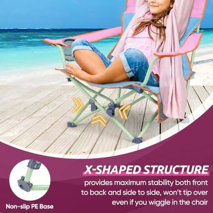 HaSteeL Low Beach Chairs, 2Pcs Folding Camping Lawn Chairs - Colorful