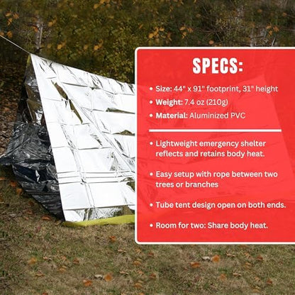 Emergency Zone Reflective & Green Survival 2 Person Tube Tents. Available in 1, 2, 3, 48 Packs. (Reflective, 48)