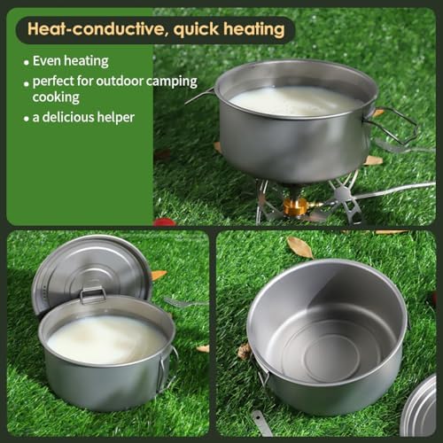 BY-J Titanium Camping Cookware 2200ml+1200ml+700ml Titanium Pot with Lid and Stainless steel spatula, Compact Backpacking and Travel Kitchenware for Camping, Hiking and Fishing