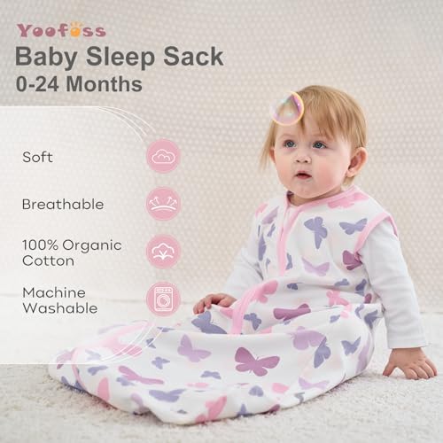 Yoofoss Baby Sleep Sack 12-18 Month 0.5TOG 100% Organic Cotton 2-Way Zipper