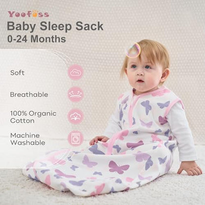 Yoofoss Baby Sleep Sack 12-18 Month 0.5TOG 100% Organic Cotton 2-Way Zipper