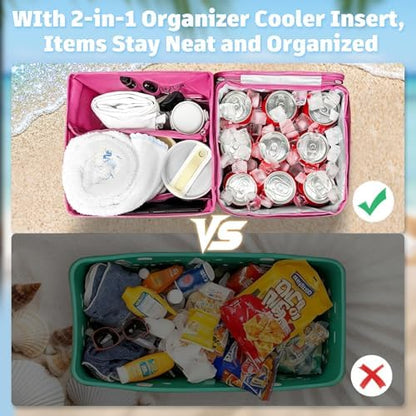 XYFuuee 2-in-1 Cooler Organizer Insert for X Large Bogg Bag Accessories, PEVA Portable Leak-Proof Ice Chest, Lightweight Mesh Divider Inserts Pouch with 4Fastener for XL Bog Beach Rubber Tote
